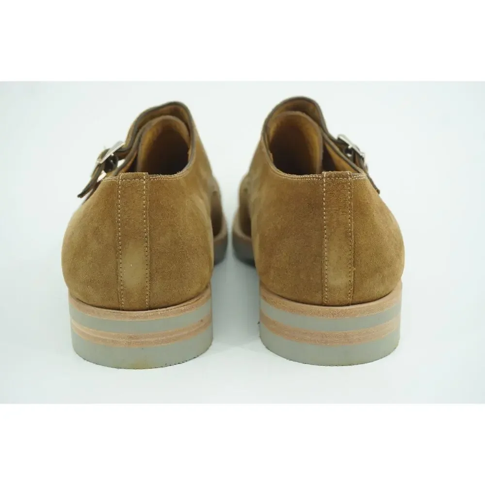 Magnanni Bernina Tan Suede Double Monk Strap Slip On Loafers Size 8 Saddle shoe